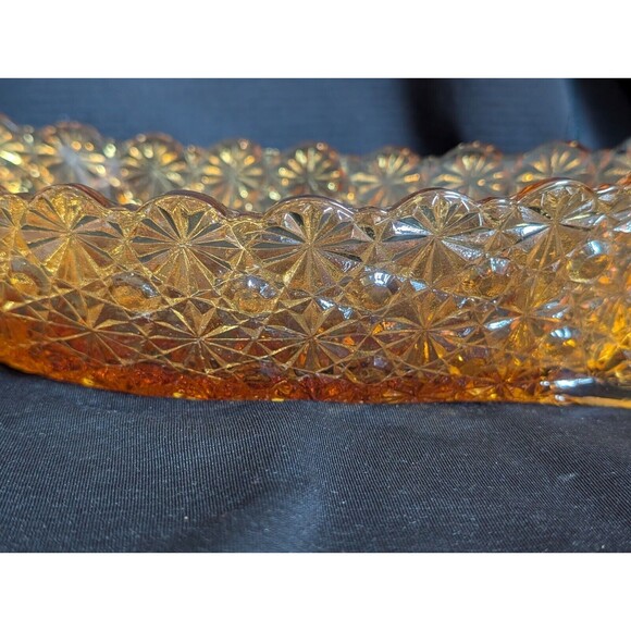 Vintage 12" long Fenton Amber DAISY & BUTTON Canoe Candy Trinket Dish 4.25" wide - Picture 6 of 8